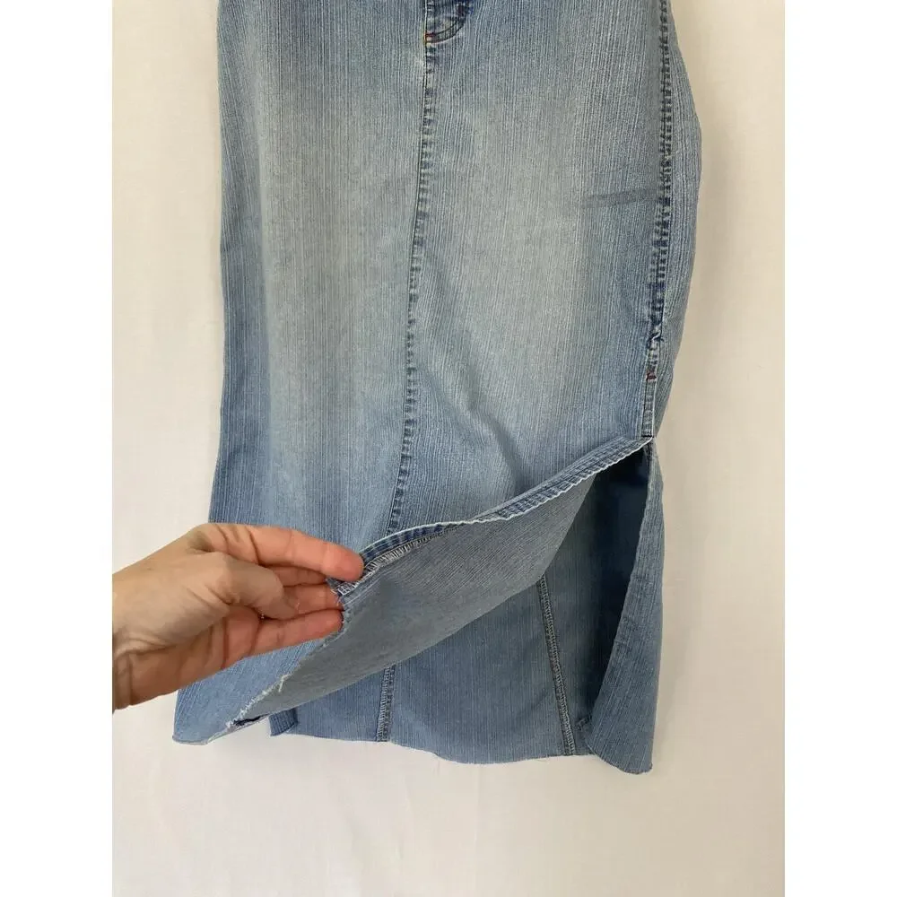 Vintage Edge Denim Skirt Juniors 7 Medium Button Fly Long Side Slit Y2K 31x33‎